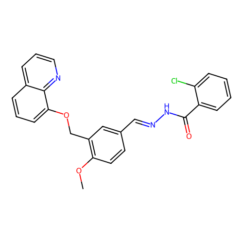 2-chloro-N'-{4-methoxy-3-[(8-quinolinyloxy)methyl]benzylidene}benzohydrazide structure