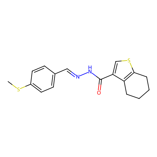 N'-[4-(methylsulfanyl)benzylidene]-4,5,6,7-tetrahydro-1-benzothiophene-3-carbohydrazide structure