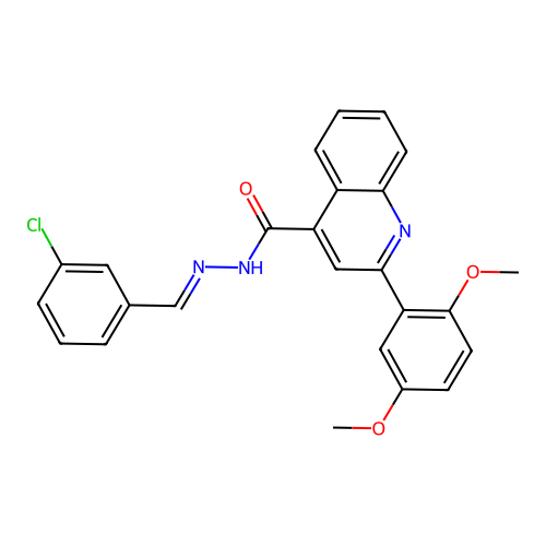 N-[(E)-(3-chlorophenyl)methylideneamino]-2-(2,5-dimethoxyphenyl)quinoline-4-carboxamide structure