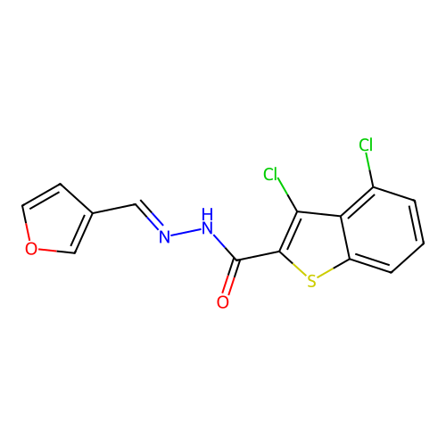 3,4-dichloro-N-[(E)-furan-3-ylmethylideneamino]-1-benzothiophene-2-carboxamide structure