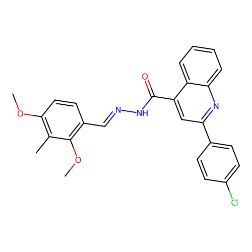 2-(4-chlorophenyl)-N-[(E)-(2,4-dimethoxy-3-methylphenyl)methylideneamino]quinoline-4-carboxamide structure