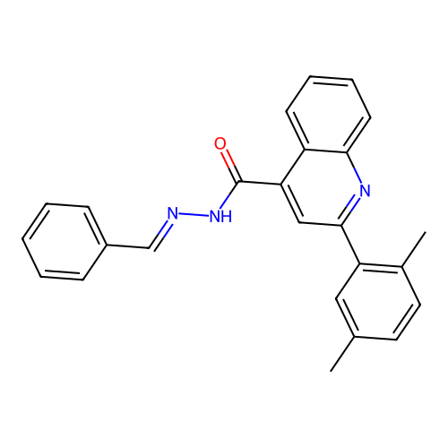 N-[(E)-benzylideneamino]-2-(2,5-dimethylphenyl)quinoline-4-carboxamide structure