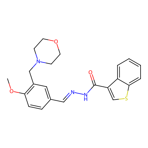 N-[(E)-[4-methoxy-3-(morpholin-4-ylmethyl)phenyl]methylideneamino]-1-benzothiophene-3-carboxamide structure