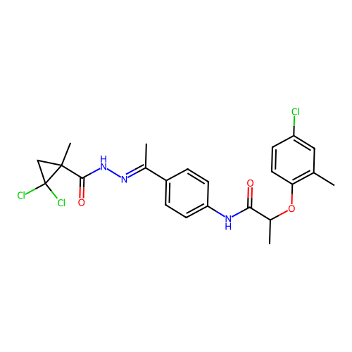 2,2-dichloro-N-[(E)-1-[4-[2-(4-chloro-2-methylphenoxy)propanoylamino]phenyl]ethylideneamino]-1-methylcyclopropane-1-carboxamide structure