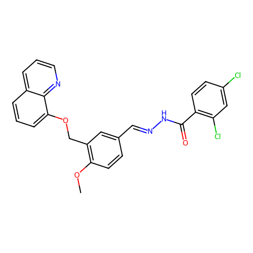 2,4-dichloro-N-[(E)-[4-methoxy-3-(quinolin-8-yloxymethyl)phenyl]methylideneamino]benzamide structure