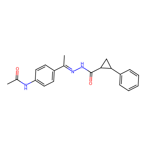 N-(4-{N-[(2-phenylcyclopropyl)carbonyl]ethanehydrazonoyl}phenyl)acetamide structure