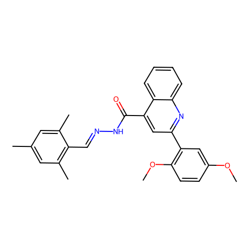 2-(2,5-dimethoxyphenyl)-N-[(E)-(2,4,6-trimethylphenyl)methylideneamino]quinoline-4-carboxamide structure