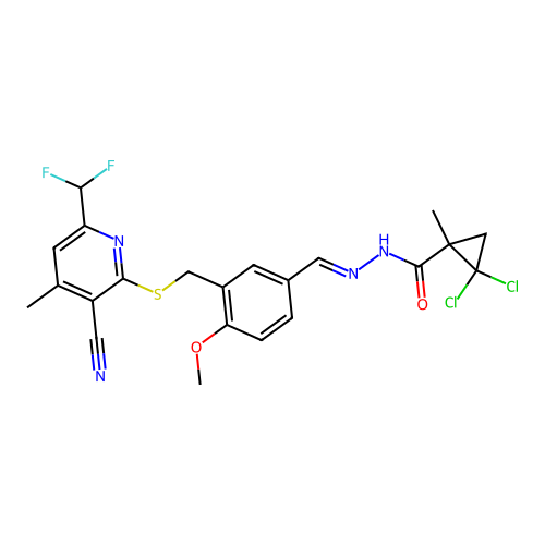 2,2-dichloro-N'-[3-({[3-cyano-6-(difluoromethyl)-4-methyl-2-pyridinyl]sulfanyl}methyl)-4-methoxybenzylidene]-1-methylcyclopropanecarbohydrazide structure