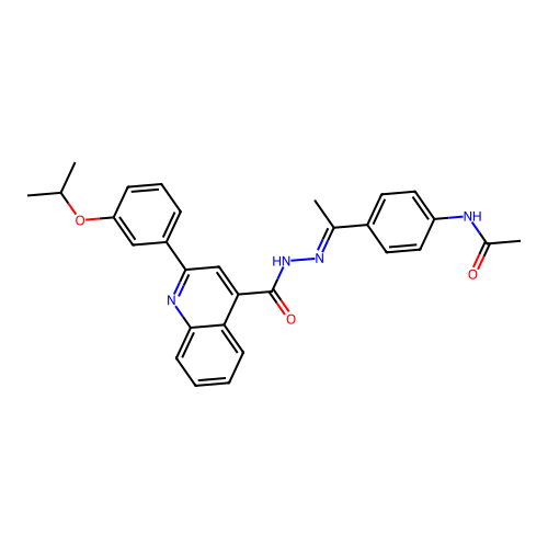 N-[4-(N-{[2-(3-isopropoxyphenyl)-4-quinolinyl]carbonyl}ethanehydrazonoyl)phenyl]acetamide structure