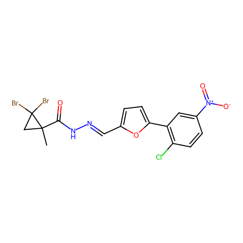 2,2-dibromo-N'-[(5-{2-chloro-5-nitrophenyl}-2-furyl)methylene]-1-methylcyclopropanecarbohydrazide structure