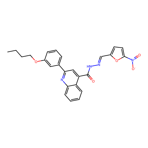 2-(3-butoxyphenyl)-N-[(E)-(5-nitrofuran-2-yl)methylideneamino]quinoline-4-carboxamide structure