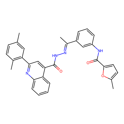 2-(2,5-dimethylphenyl)-N-[(E)-1-[3-[(5-methylfuran-2-carbonyl)amino]phenyl]ethylideneamino]quinoline-4-carboxamide structure