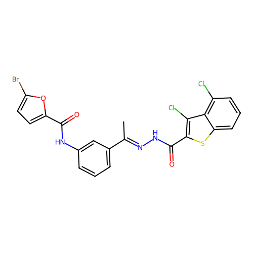 5-bromo-N-(3-{N-[(3,4-dichloro-1-benzothien-2-yl)carbonyl]ethanehydrazonoyl}phenyl)-2-furamide structure