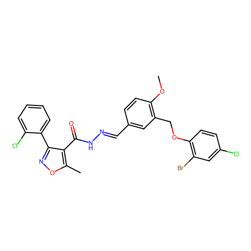 N'-{3-[(2-bromo-4-chlorophenoxy)methyl]-4-methoxybenzylidene}-3-(2-chlorophenyl)-5-methyl-4-isoxazolecarbohydrazide structure