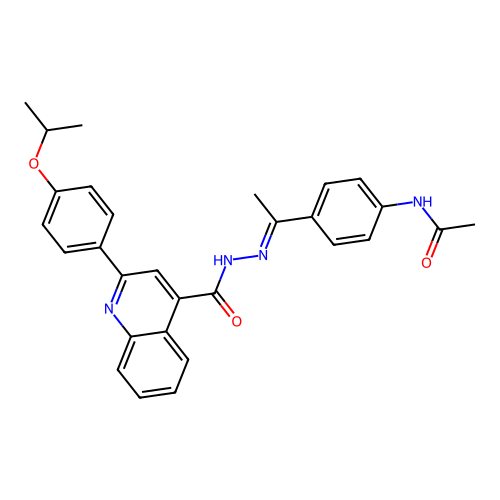 N-[4-(N-{[2-(4-isopropoxyphenyl)-4-quinolinyl]carbonyl}ethanehydrazonoyl)phenyl]acetamide structure