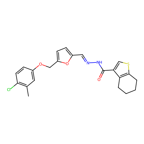 N-[(E)-[5-[(4-chloro-3-methylphenoxy)methyl]furan-2-yl]methylideneamino]-4,5,6,7-tetrahydro-1-benzothiophene-3-carboxamide structure