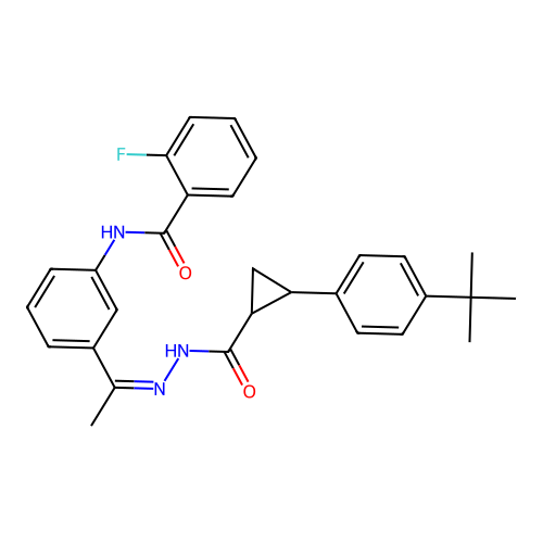 N-[3-[(Z)-N-[[2-(4-tert-butylphenyl)cyclopropanecarbonyl]amino]-C-methylcarbonimidoyl]phenyl]-2-fluorobenzamide structure
