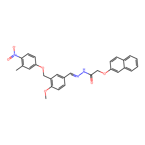 N-[(E)-[4-methoxy-3-[(3-methyl-4-nitrophenoxy)methyl]phenyl]methylideneamino]-2-naphthalen-2-yloxyacetamide structure