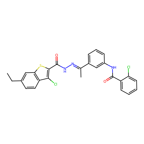 2-chloro-N-(3-{N-[(3-chloro-6-ethyl-1-benzothien-2-yl)carbonyl]ethanehydrazonoyl}phenyl)benzamide structure
