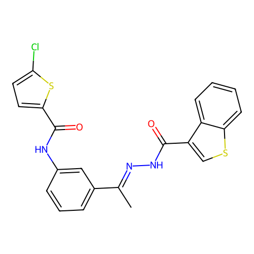 N-{3-[N-(1-benzothien-3-ylcarbonyl)ethanehydrazonoyl]phenyl}-5-chloro-2-thiophenecarboxamide structure