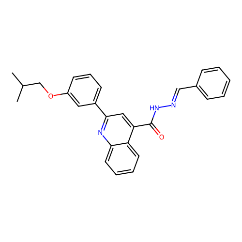 N-[(E)-benzylideneamino]-2-[3-(2-methylpropoxy)phenyl]quinoline-4-carboxamide structure