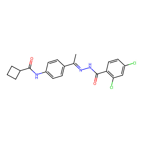 N-{4-[N-(2,4-dichlorobenzoyl)ethanehydrazonoyl]phenyl}cyclobutanecarboxamide structure