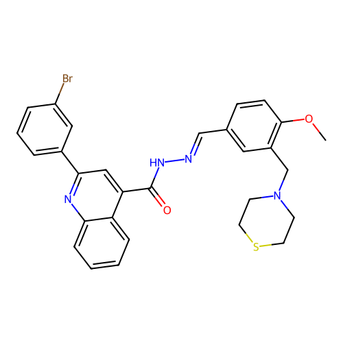 2-(3-bromophenyl)-N'-[4-methoxy-3-(4-thiomorpholinylmethyl)benzylidene]-4-quinolinecarbohydrazide structure