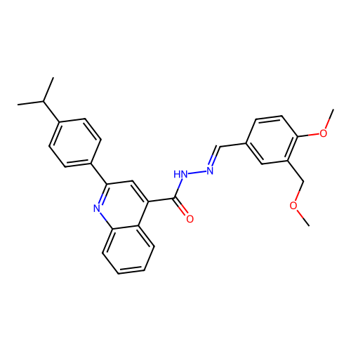 N-[(E)-[4-methoxy-3-(methoxymethyl)phenyl]methylideneamino]-2-(4-propan-2-ylphenyl)quinoline-4-carboxamide structure