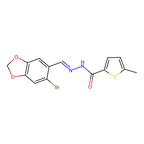 N-[(E)-(6-bromo-1,3-benzodioxol-5-yl)methylideneamino]-5-methylthiophene-2-carboxamide structure