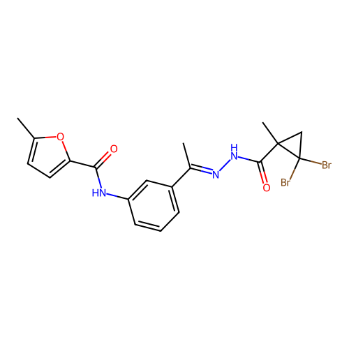 N-(3-{N-[(2,2-dibromo-1-methylcyclopropyl)carbonyl]ethanehydrazonoyl}phenyl)-5-methyl-2-furamide structure
