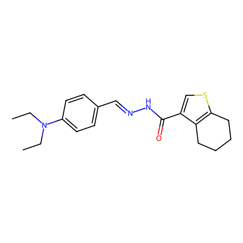 N-[(E)-[4-(diethylamino)phenyl]methylideneamino]-4,5,6,7-tetrahydro-1-benzothiophene-3-carboxamide structure