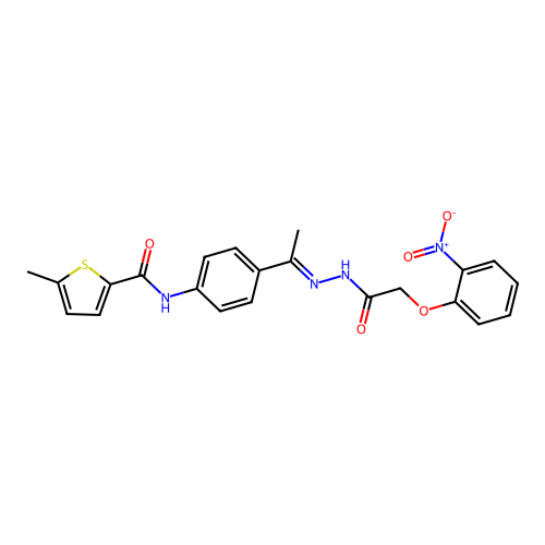 N-{4-[N-({2-nitrophenoxy}acetyl)ethanehydrazonoyl]phenyl}-5-methyl-2-thiophenecarboxamide structure