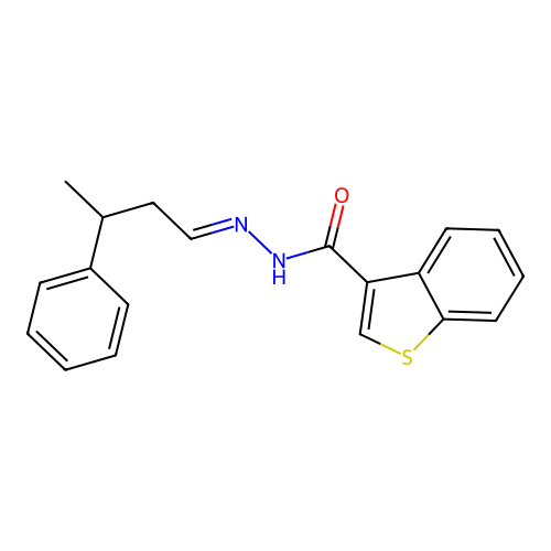 N'-(3-phenylbutylidene)-1-benzothiophene-3-carbohydrazide structure
