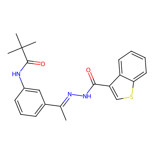 N-{3-[N-(1-benzothien-3-ylcarbonyl)ethanehydrazonoyl]phenyl}-2,2-dimethylpropanamide structure