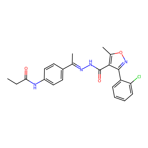 N-[4-(N-{[3-(2-chlorophenyl)-5-methyl-4-isoxazolyl]carbonyl}ethanehydrazonoyl)phenyl]propanamide structure