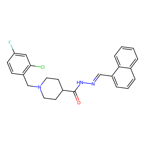 1-[(2-chloro-4-fluorophenyl)methyl]-N-[(E)-naphthalen-1-ylmethylideneamino]piperidine-4-carboxamide structure