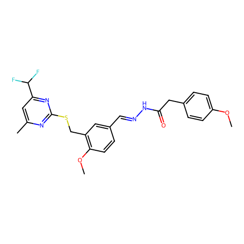 N'-[3-({[4-(difluoromethyl)-6-methyl-2-pyrimidinyl]sulfanyl}methyl)-4-methoxybenzylidene]-2-(4-methoxyphenyl)acetohydrazide structure