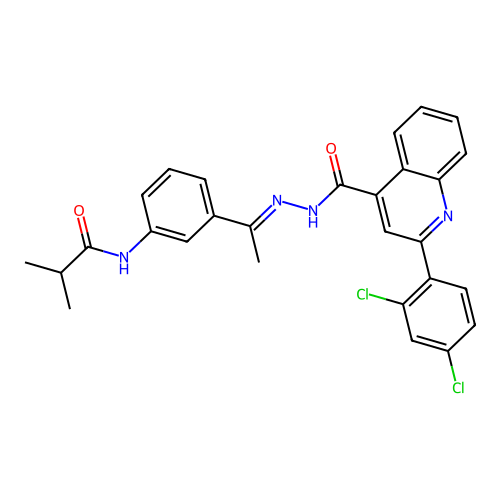 2-(2,4-dichlorophenyl)-N-[(E)-1-[3-(2-methylpropanoylamino)phenyl]ethylideneamino]quinoline-4-carboxamide structure