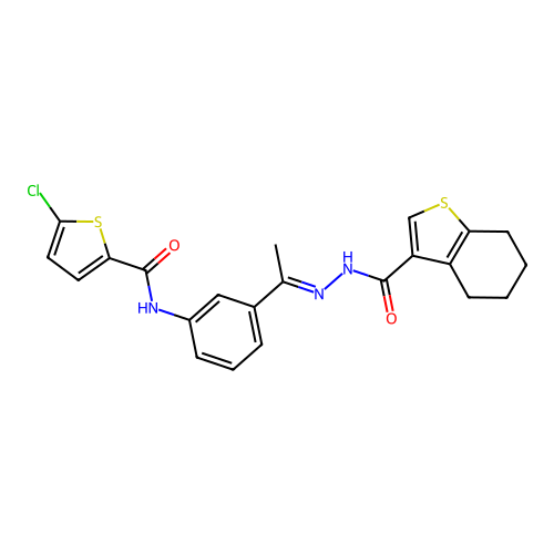 5-chloro-N-{3-[N-(4,5,6,7-tetrahydro-1-benzothien-3-ylcarbonyl)ethanehydrazonoyl]phenyl}-2-thiophenecarboxamide structure
