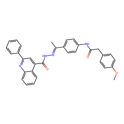2-(4-methoxyphenyl)-N-(4-{N-[(2-phenyl-4-quinolinyl)carbonyl]ethanehydrazonoyl}phenyl)acetamide structure