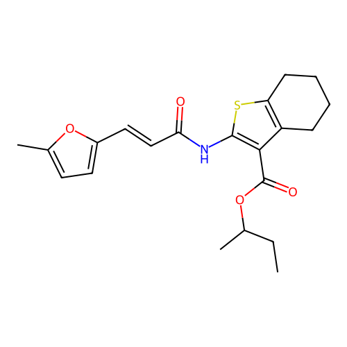 butan-2-yl 2-[[(E)-3-(5-methylfuran-2-yl)prop-2-enoyl]amino]-4,5,6,7-tetrahydro-1-benzothiophene-3-carboxylate structure