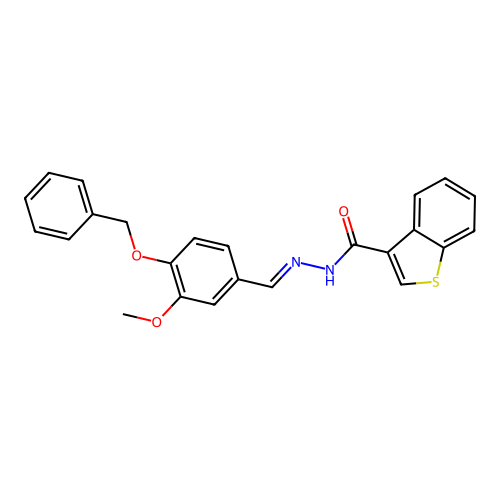N-[(E)-(3-methoxy-4-phenylmethoxyphenyl)methylideneamino]-1-benzothiophene-3-carboxamide structure