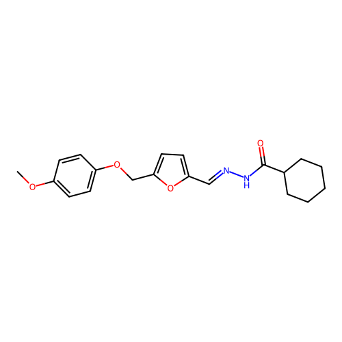 N-[(E)-[5-[(4-methoxyphenoxy)methyl]furan-2-yl]methylideneamino]cyclohexanecarboxamide structure