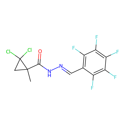 2,2-dichloro-1-methyl-N'-(2,3,4,5,6-pentafluorobenzylidene)cyclopropanecarbohydrazide structure