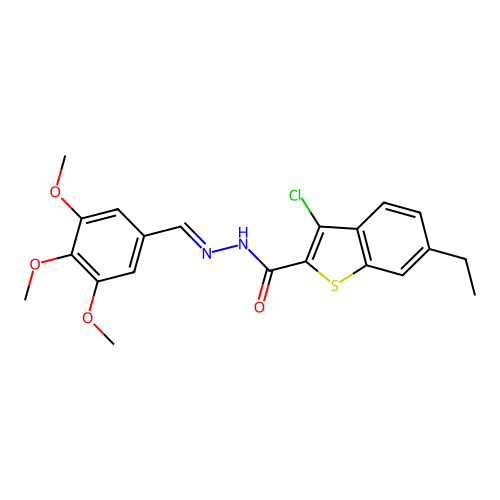 3-chloro-6-ethyl-N-[(E)-(3,4,5-trimethoxyphenyl)methylideneamino]-1-benzothiophene-2-carboxamide structure