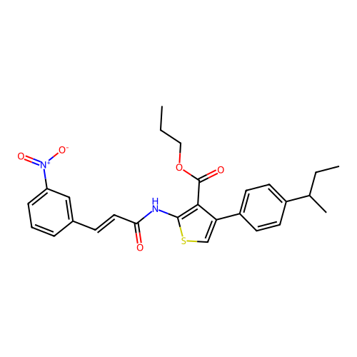 propyl 4-(4-butan-2-ylphenyl)-2-[[(E)-3-(3-nitrophenyl)prop-2-enoyl]amino]thiophene-3-carboxylate structure