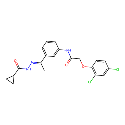 N-{3-[N-(cyclopropylcarbonyl)ethanehydrazonoyl]phenyl}-2-(2,4-dichlorophenoxy)acetamide structure