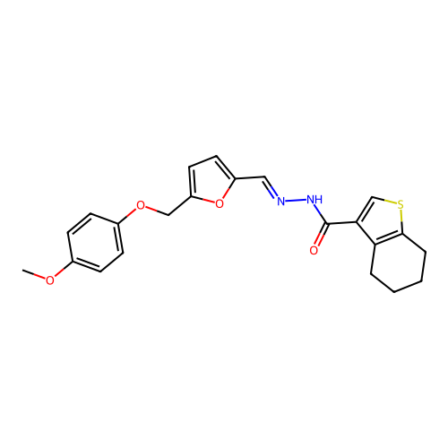 N-[(E)-[5-[(4-methoxyphenoxy)methyl]furan-2-yl]methylideneamino]-4,5,6,7-tetrahydro-1-benzothiophene-3-carboxamide structure