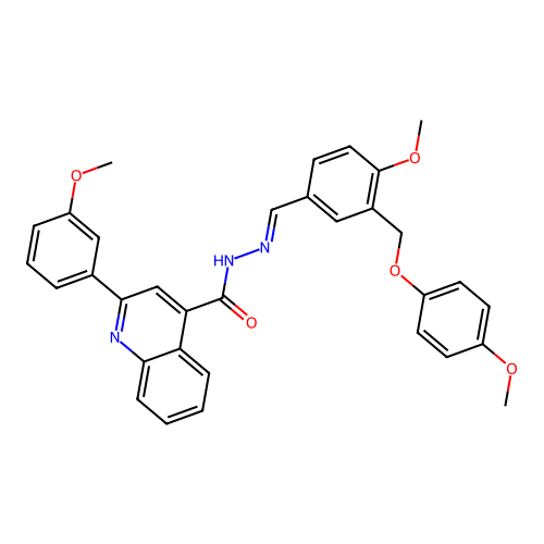 N-[(E)-[4-methoxy-3-[(4-methoxyphenoxy)methyl]phenyl]methylideneamino]-2-(3-methoxyphenyl)quinoline-4-carboxamide structure