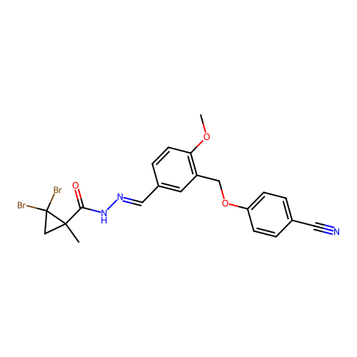 2,2-dibromo-N'-[(E)-{3-[(4-cyanophenoxy)methyl]-4-methoxyphenyl}methylidene]-1-methylcyclopropanecarbohydrazide structure